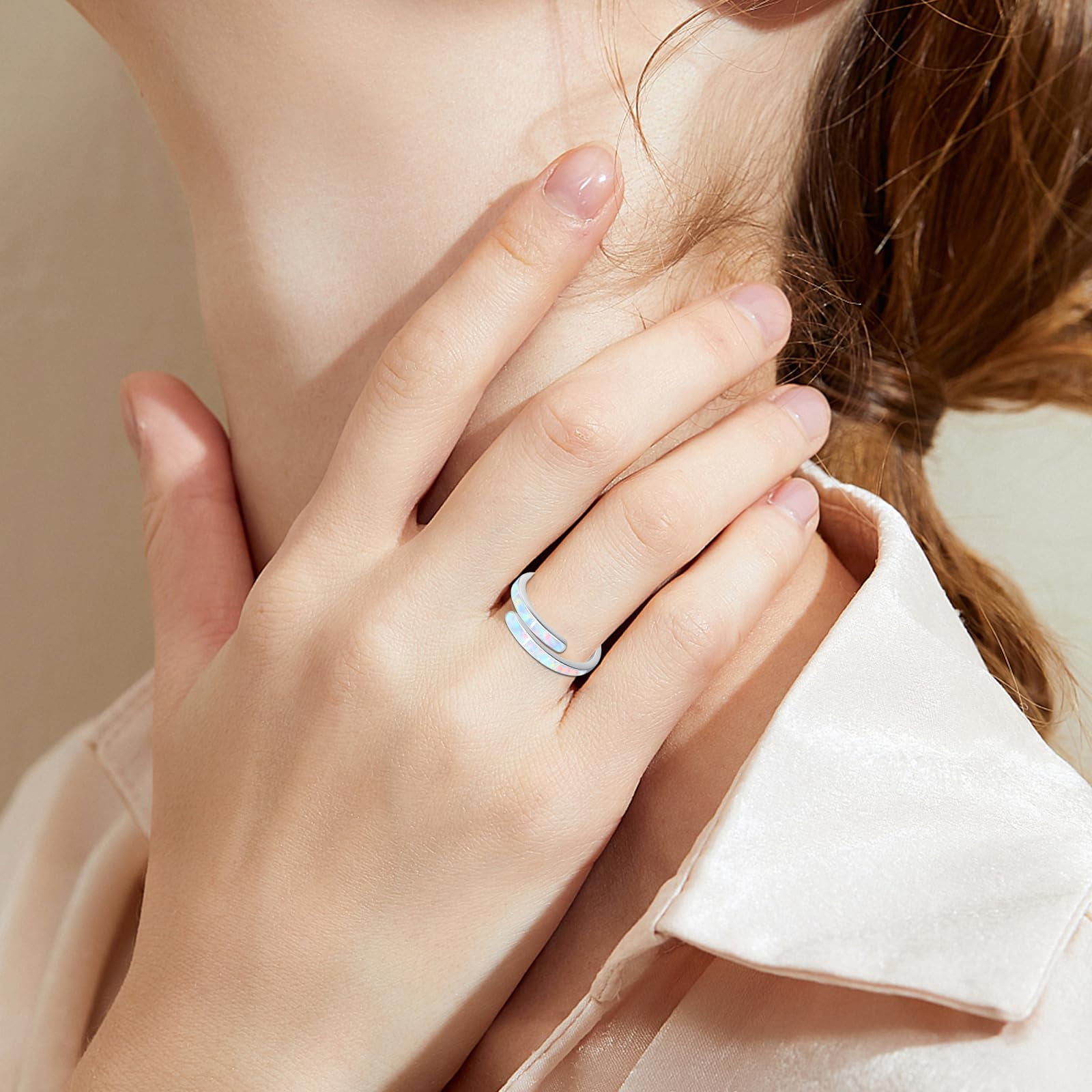 Coachuhhar Opal Ring 925 Sterling Silver White Adjustable Opal Rings Opal Jewelry Gifts for Women Birthday