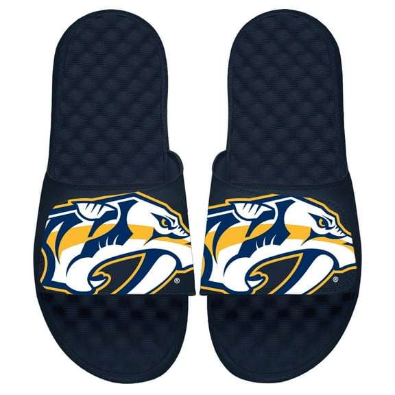 Men's ISlide Navy Nashville Predators Blown Up Logo Slide Sandals