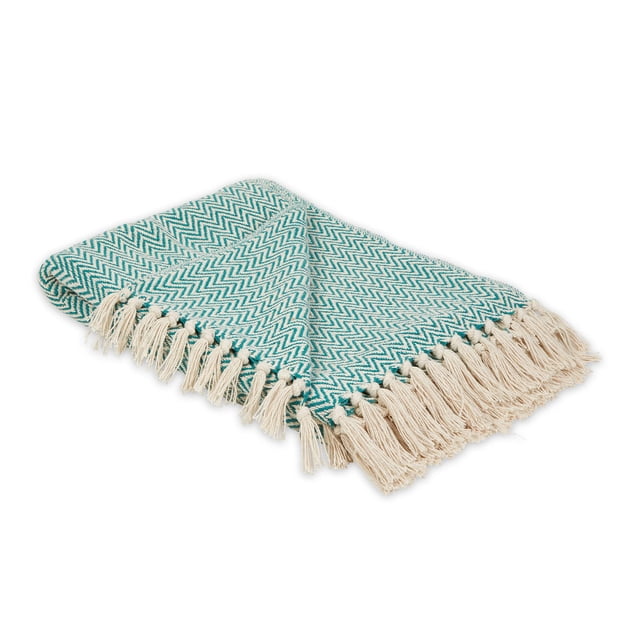 Manta DII Chevron de algodón tejida a mano, 50 x 60 cm, color verde azulado
