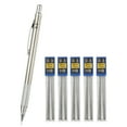 thumbnail image 1 of Lápiz mecánico Uxcell 0.3mm, soporte de lápiz mecánico de punta fina automática de metal con 5 recargas para dibujo, arte, bocetos y carpintería, plata, 1 of 6