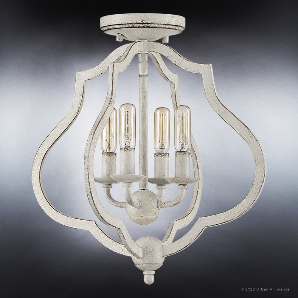 Luxury Art Deco Indoor Ceiling Light, 15.50''H x 15.00''W, with Moroccan Style Elements, Tudor Design, Burnished White Finish and Open Steel Frame, UQL4131