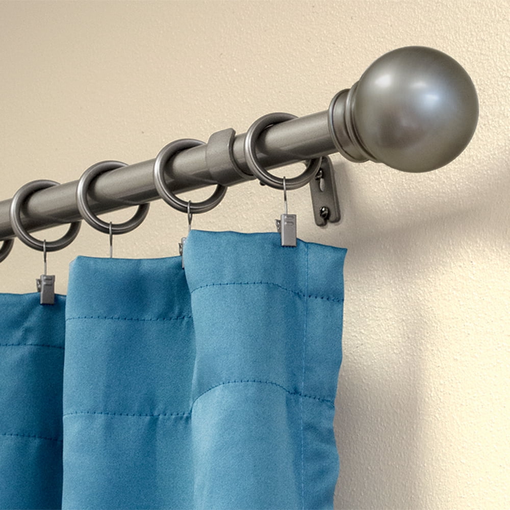 Lumino 1" Pewter Classic Ball Adjustable Single Curtain Rod Set, 42"-120"