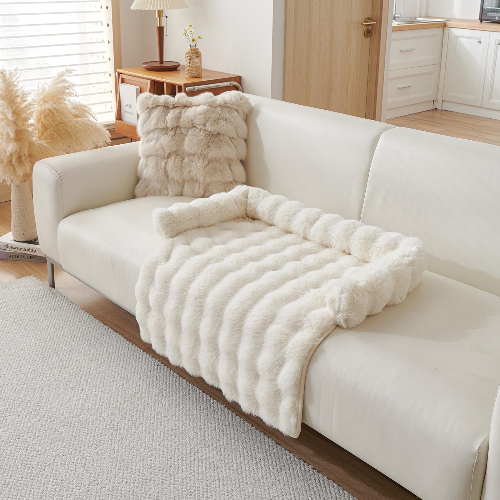 Calming Pet Bed Mat for Couches - Ultra-Soft Fluffy Dog & Cat Sofa Protector, Anti- Furniture Cover with Washable Removable Layer â Fits Small to Large Pets