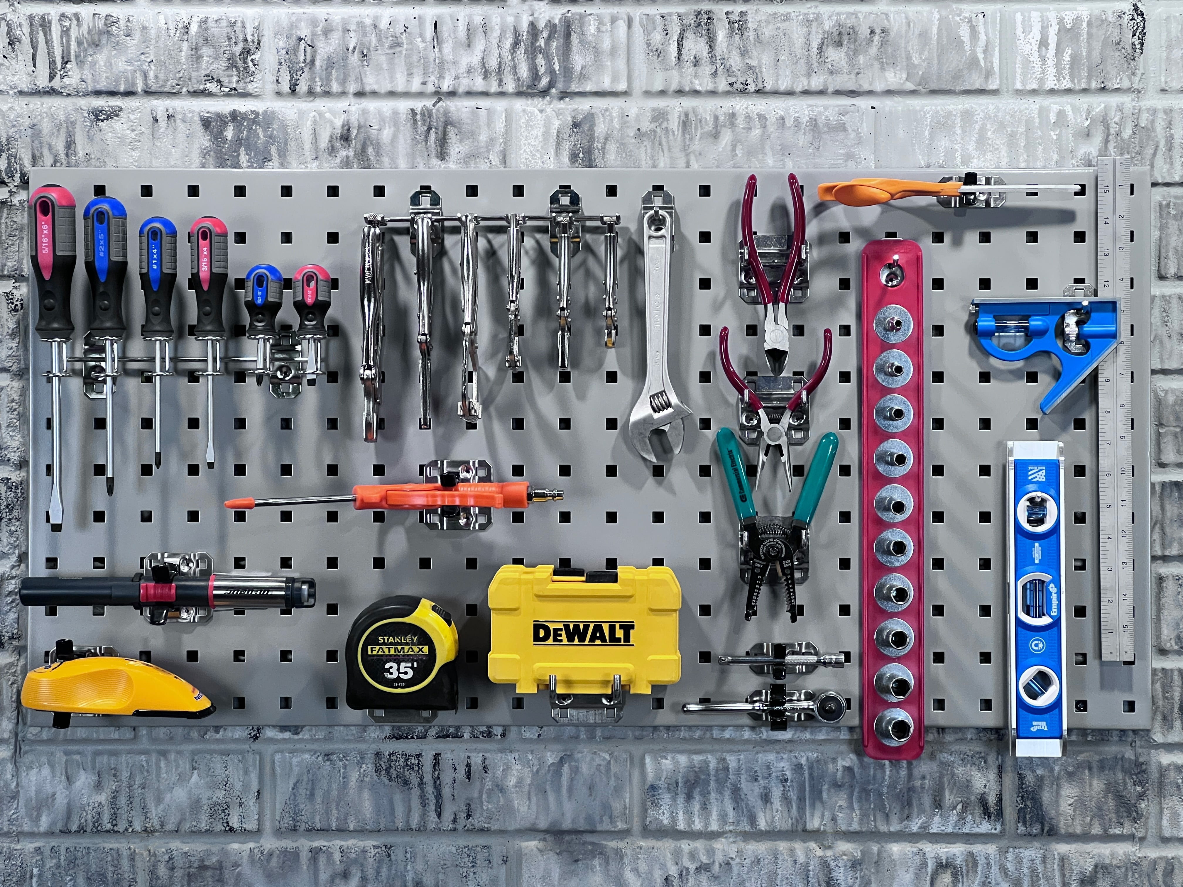 Triton Products LB18-GKit (2) 18" W x 36" H x 9/16" D Gray Steel Pegboards with28 Hooks and 2 Bins