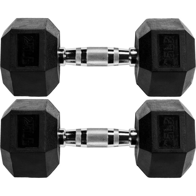 Signature Fitness Rubber Encased Hex Dumbbell Multiple Sizes