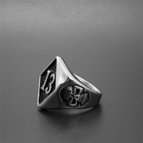 Mens Titanium Steel Ring Retro Ghost Head Biker Ring Gothic Punk Rock Jewelry Band Silver US Size Stylish Accessory