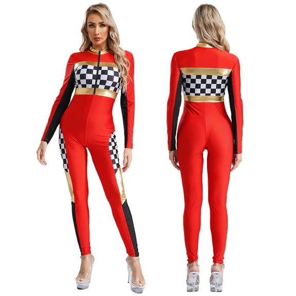iiniim Race Car Driver Women Halloween Racer Car Jumper Bodysuits Jumpsuit Red 3XL