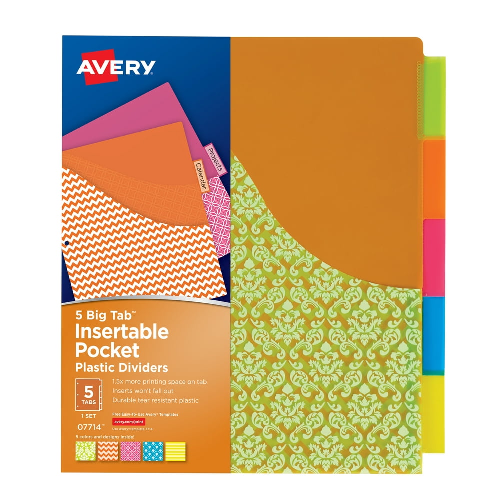 Avery Insertable Plastic Pocket Divider, Damask, Big Tab, 5Tab (07714)