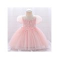 thumbnail image 2 of Bagilaanoe Toddler Baby Girl Party Dress Short Sleeve A-line Princess Dresses 9M 12M 18M 24M 3T 4T 5T Tulle Dress for Birthday Wedding, 2 of 9
