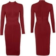 thumbnail image 4 of Women's Long Sleeve Bandage Wedding Guest Dress Midi Fall Winter Party Cocktail Dresses Evening Gown, 4 of 7