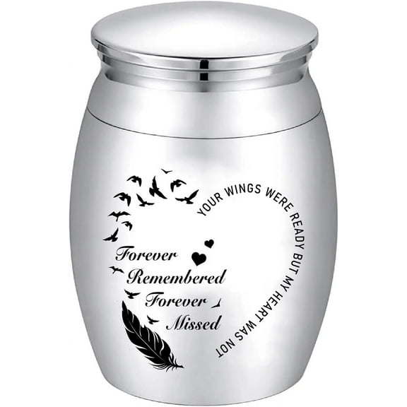 Small Bird Urns Mini Keepsake Urn Heart Pattern Dove Human Pet Cremation Ashes Holder Engraved Urn Metal Stainless Steel Container Jar for Pet Dog Cat Rabbit 1.18 x 1.57 Inch Sliver DIY
