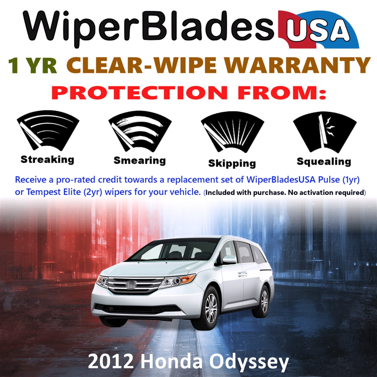 2012 Honda Odyssey Beam Wiper Blades Wipers w/1yr Warranty (Set of 3) w/Rear Wiper (WiperBladesUSA)