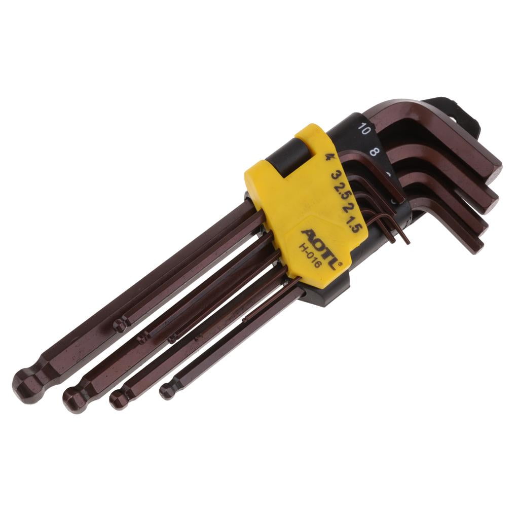 Hex Key Allen Wrench Set Long Short Arm Ball End w Holder DIY Repair Tool 9Pcs 
