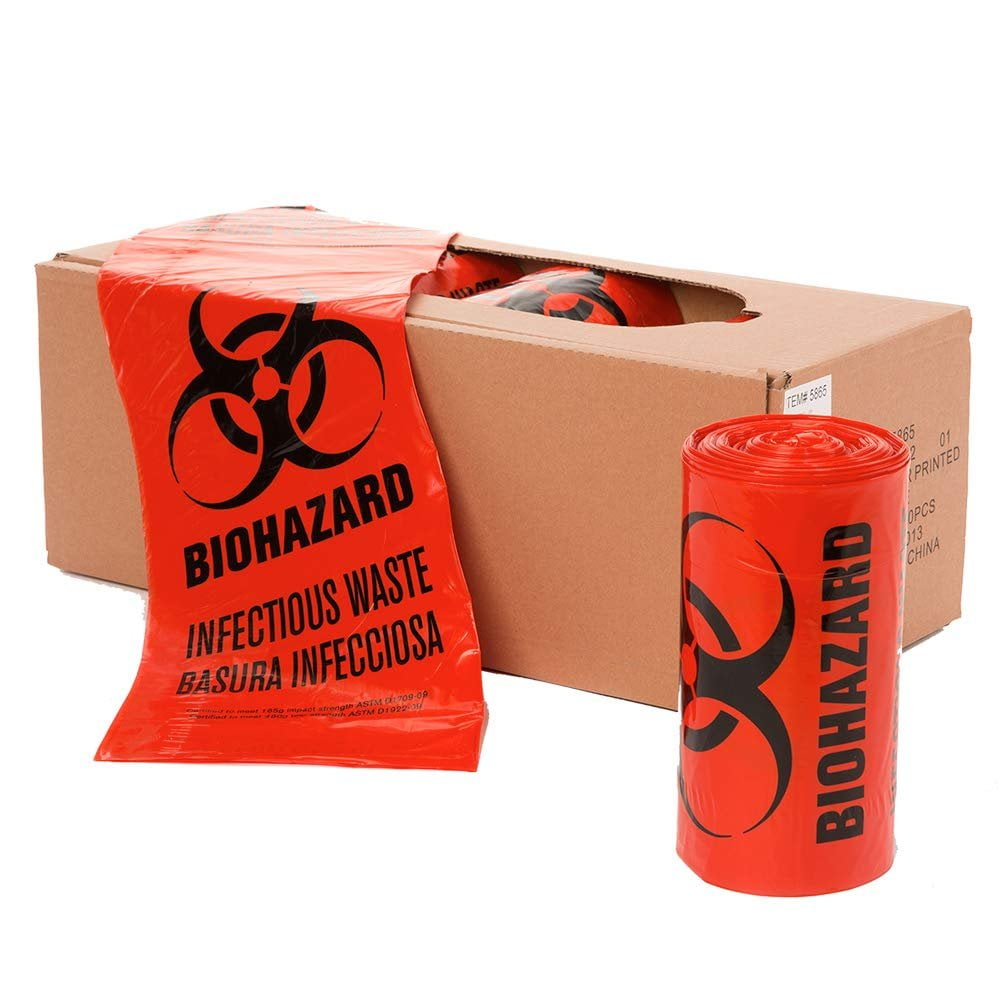 Pack of 20 Red Open Ended Biohazard Liners 30 x 36. Disposable Trash