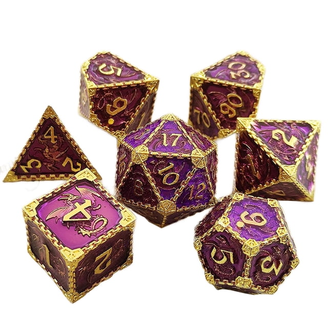 7 piezas de dados poliédricos, accesorios de múltiples caras, de dados, accesorios, s familiares, suministros para fiestas, dados Púrpura Dorado Macarena dados poliédricos