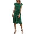 thumbnail image 3 of KOMOO Women Short Sleeve Dots Dress Round Neck Adjustable Waist Belt Dress Loose Fit Casual Dress, 3 of 5