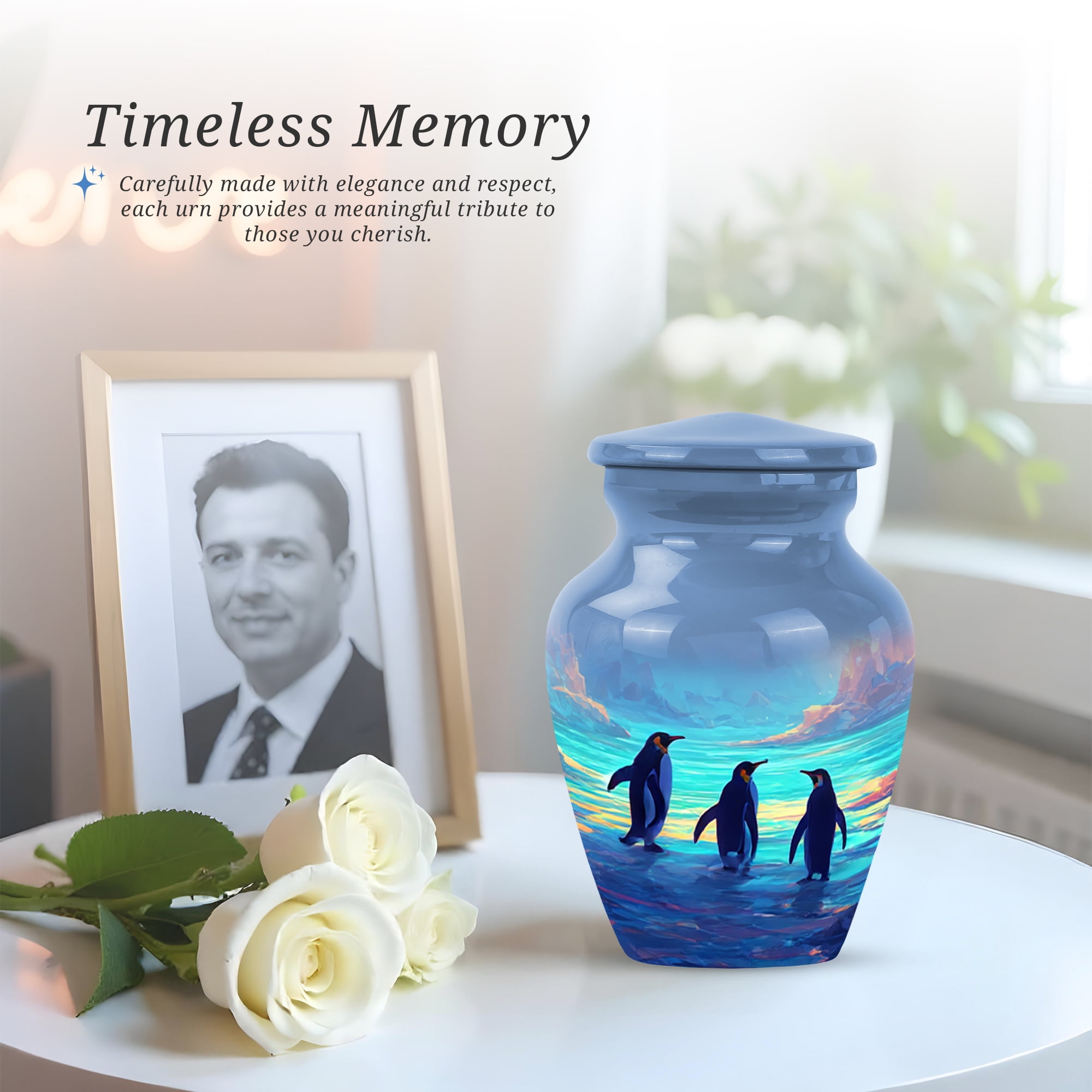 Penguins Cremation Urn For Humans, Small Little Urns For Human Ashes Uncle And Aunty, Miniature Urn For Man And Woman, Memorial Urns And Keepsake For Ashes, 3 Inch