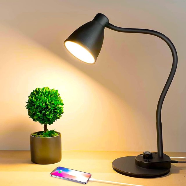 Lámpara de Escritorio LED, lampara de Mesa con USB Recargable, 3 Luces Regulables, Flexible de 360, Lámpara de Trabajo Inteligente Automática, Lampara Noche para leer oficina, Estudio