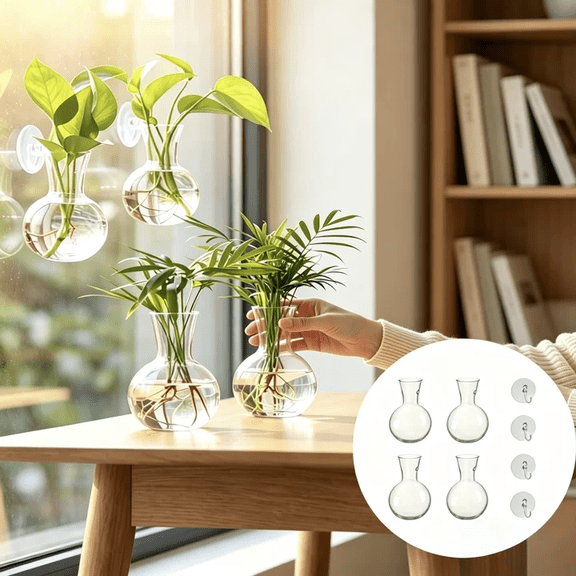 4 Pcs Desktop Hydroponic Plant Vase Hanging Bottle Set,Small Tabletop Water Propagation Planter for Home Office Windowsill Decor Clear