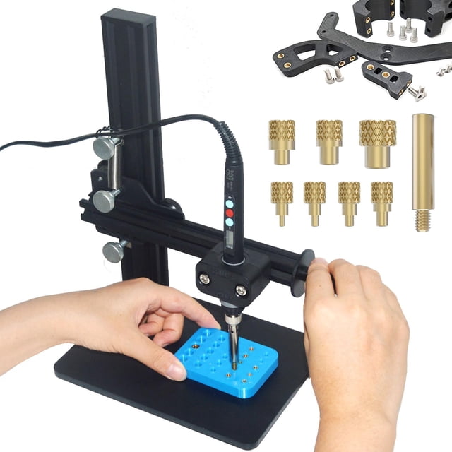 Vertical Heat Press Machine-Heat Set Insert Tool with Heat Set Tips M2/M2.5/M3/M4/M5/M6(1/4)/M8 add Brass Metric Knurled Nuts for Threaded Inserts for