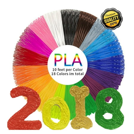 3D Pen/3D Printer Filament,1.75mm PLA filament Pack of 18 Different Colors, High-Precision Diameter Filament, Each color 10 Feet, total 180 Feet Lengths