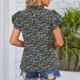thumbnail image 2 of Mujeres de manga corta Top floral impresión frill TRIM moda casual blusa para el hogar citas trabajo, 2 of 8