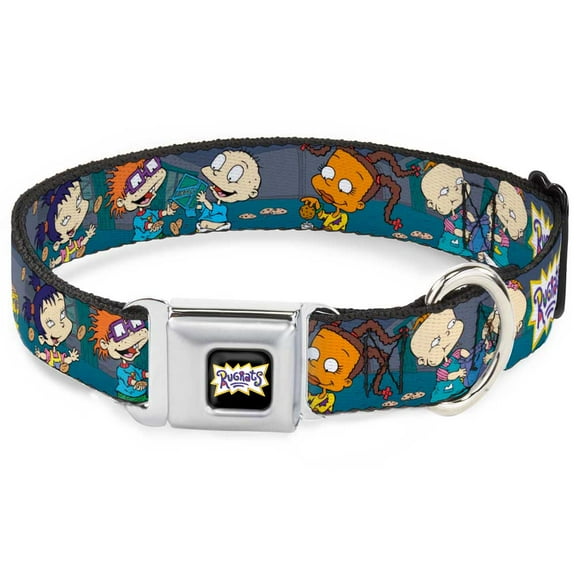 Nickelodeon Pet Collar, Dog Collar Metal Seatbelt Buckle, Rugrats Cookie Scene, 9.5 to 13 Inches 1.0 Inch Wide
