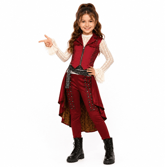 Pirate Costume Outfit Princess Halloween Costumes for Teens, Pirate Costume 4-Piece Retro Cosplay Outfit with Top Pants Skirt Vest and Belt Set