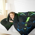 thumbnail image 4 of jejeloiu Neon Glowling Lightsaber Bedding Comforter Set,Abstract Geometric Honeycomb Twin Comforter Sets,Green Blue Hexagon Bedding Set For Kids,Luxury Bedroom Decor Reversible,2 Pieces, 4 of 8