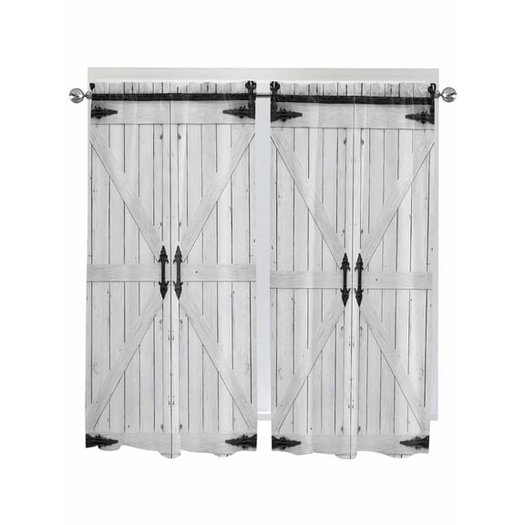 Farmhouse Wood Grain Bathroom Window Curtain, Vintage Country Barn Gate Grey Light Filtering Coffee Kitchen Curtains, Bedroom Living Room Curtains 2 Panel 84"x63"
