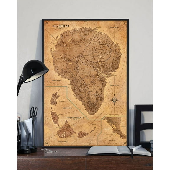 Jurassic Park Map Vertical Poster Matte Wall Art Decor 11 x 17 Inch Poster