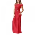 thumbnail image 3 of Women's Flowy Maxi Dresses Short Sleeve Loose Plain Solid Color Dresses Casual Long Dresses with Pockets, 3 of 4