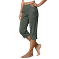 thumbnail image 2 of Cotton Linen Capri Pants for Women Petite Tailored Split Button Elastic Waist Capris Light Weight Summer Casual Straight Leg Capris, 2XL, 2 of 7