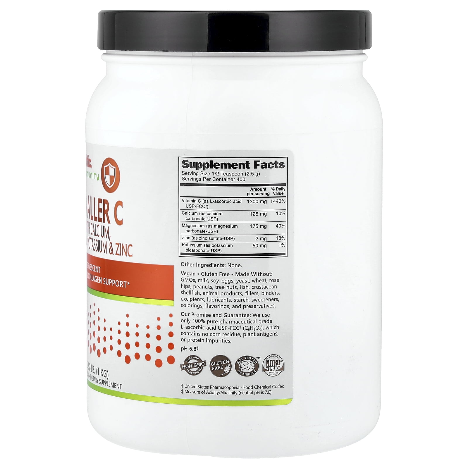 NutriBiotic Immunity, Hypo-Aller C, Vitamin C with Calcium, Magnesium, Potassium & Zinc, 2.2 lb (1 kg)