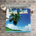 thumbnail image 3 of Ambesonne Ocean Quilted Bedspread Set 3 Pcs, Boat on Beach Mahe Island, King Size, Blue Green Sand Brown, 3 of 3