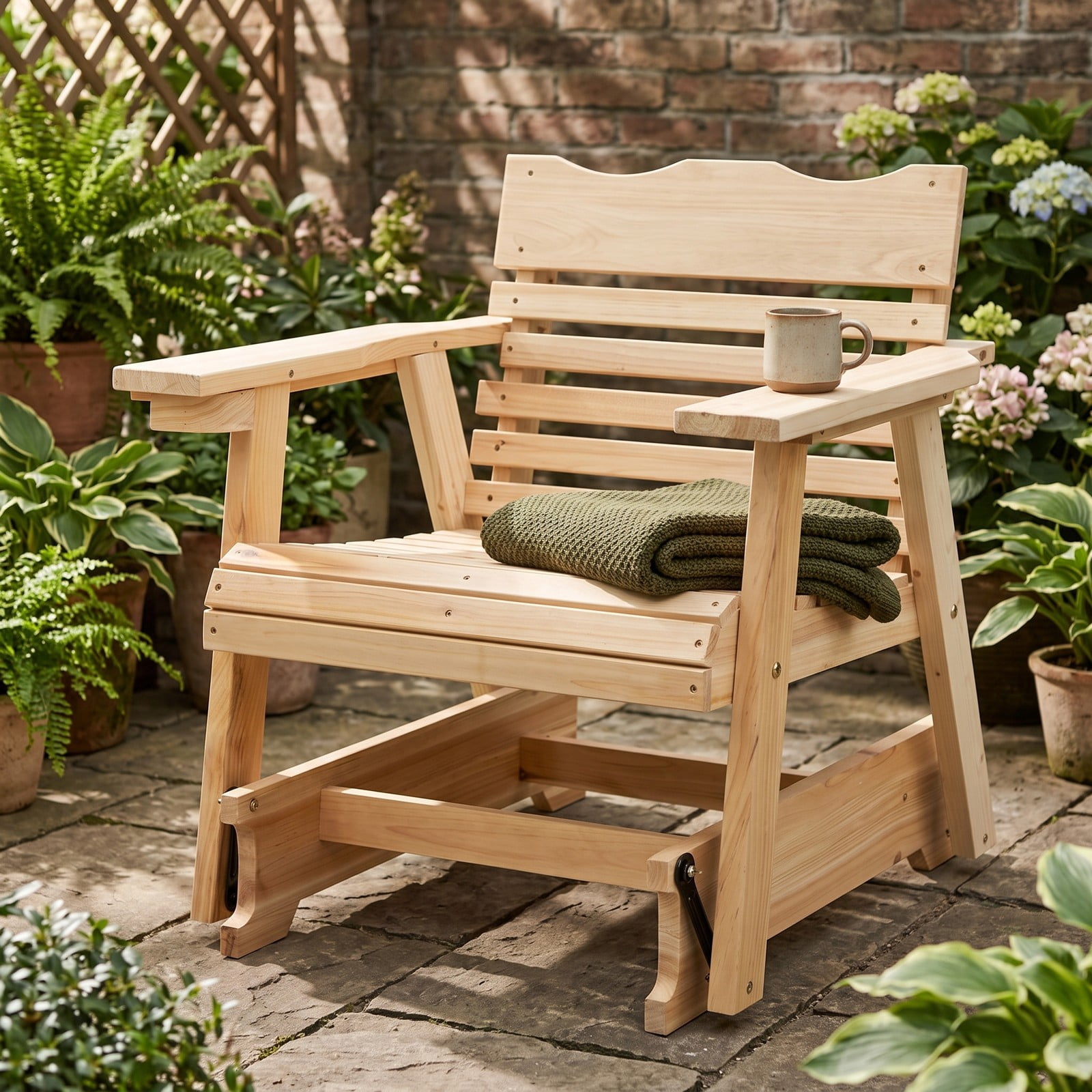 Furnibear Outdoor Wood Rocking Chair with High Back and Widened Armrests for Patio, Front Porch, Deck and Backyard, Natural