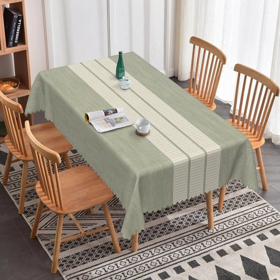 Nanqianyi Green Striped Rectangular Tablecloth 60 x 120 inch Waterproof Polyester Dining Tablecloth for Party Banquet