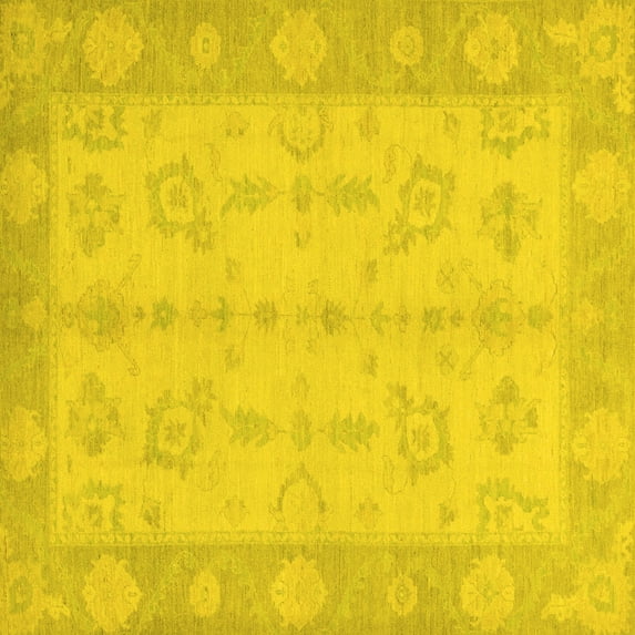 Ahgly Company Machine Washable Indoor Square Oriental Yellow Modern Area Rugs, 6' Square