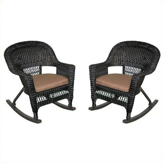 Pemberly Row Wicker Rocker Chair in Black and Brown (Set of 2)