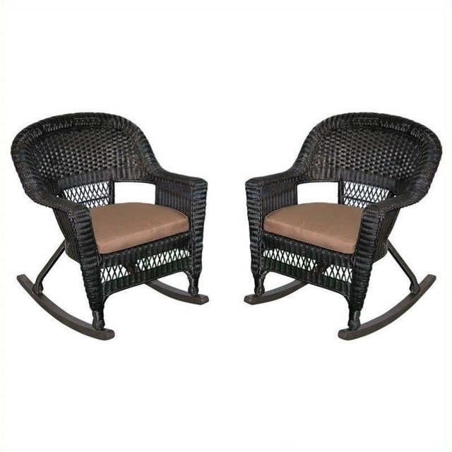 Pemberly Row Chaise Berçante en Osier Noir et Marron (Ensemble de 2)