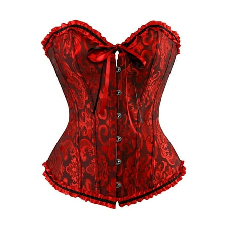 MISS MOLY Women s Lace Up Boned Plus Size Overbust Corset Bustier Bodyshaper Top Dark Red L
