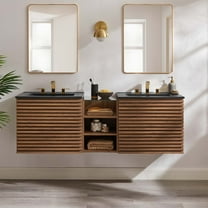 Modway Render 62" Wall-Mount Double Sink Bathroom Vanity in Walnut Black