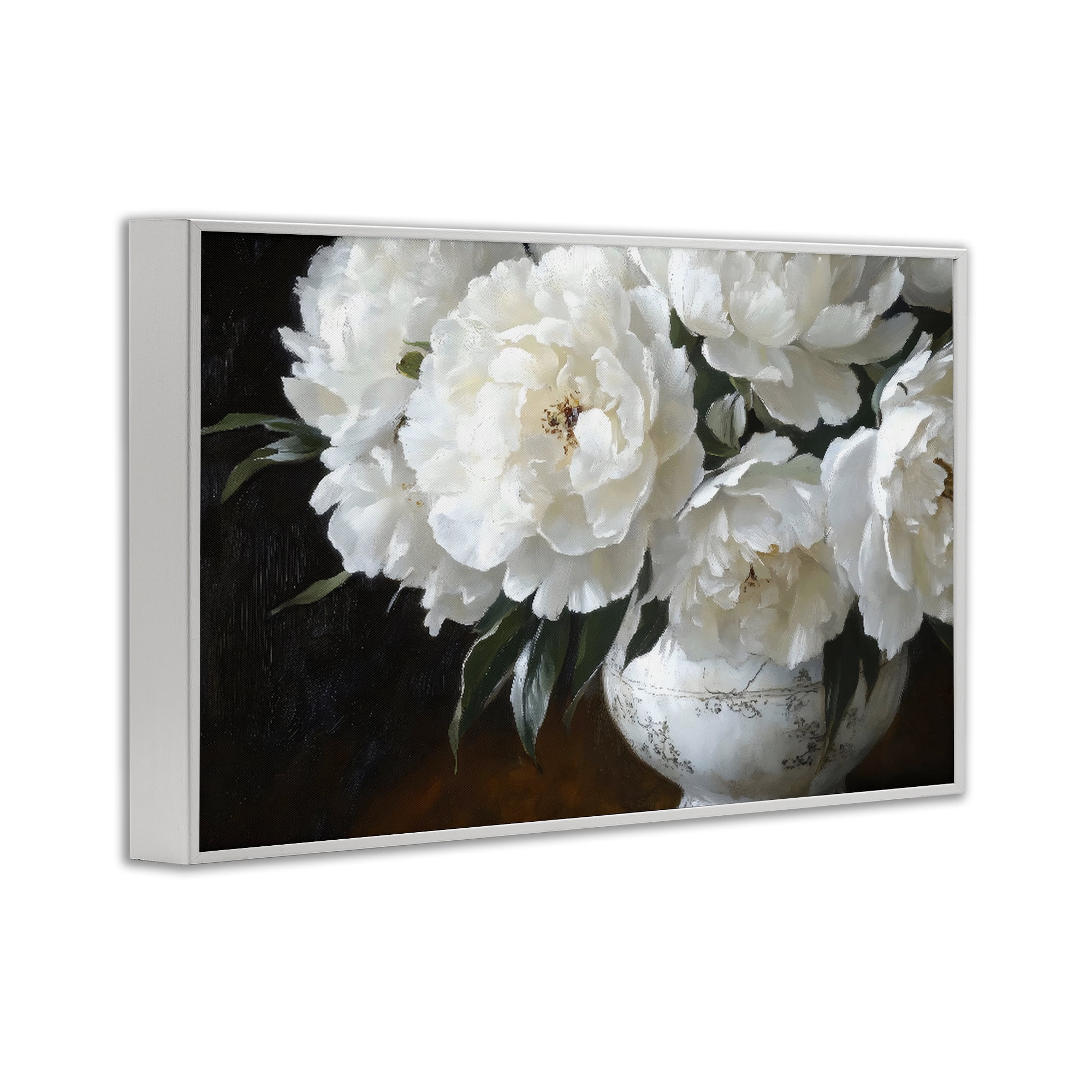 Stupell Industries White Flowers in Vintage Vase White Framed Giclee Art, design by Petal Prints Design