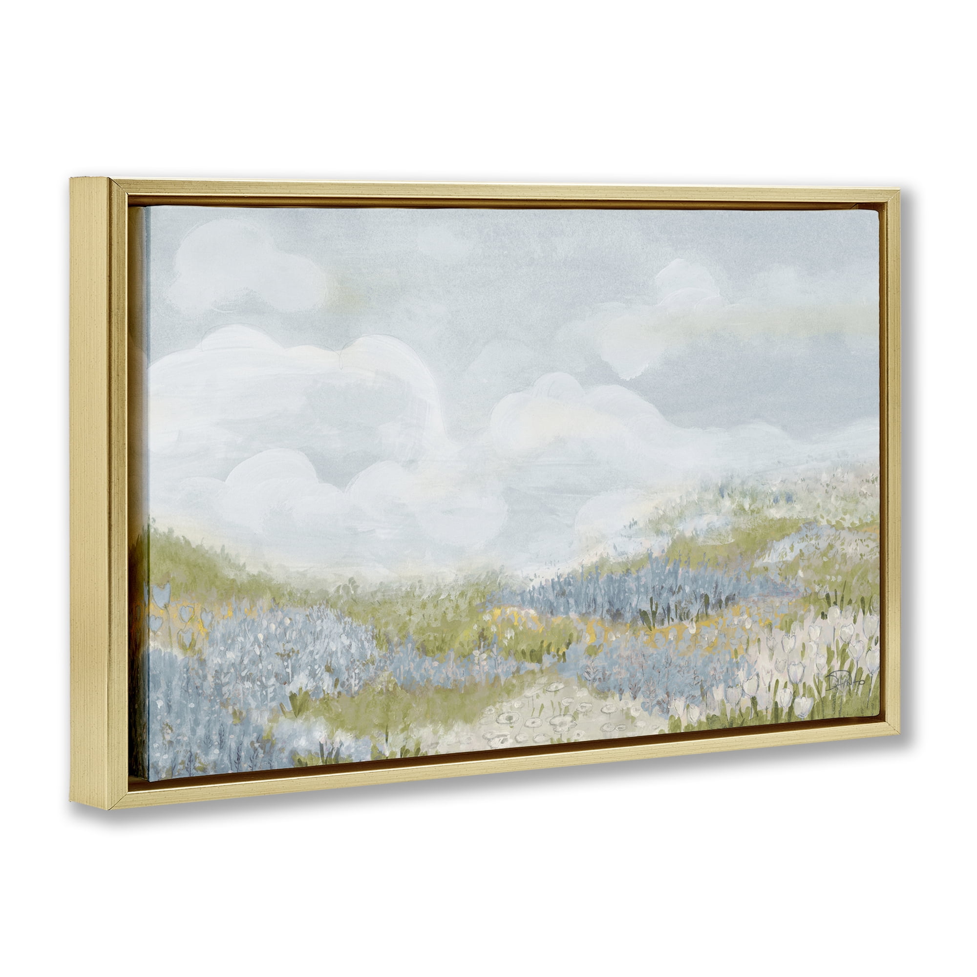 Stupell Industries Blue Floral Meadow Gold Framed Floater Canvas Wall Art, design by Patricia Pinto