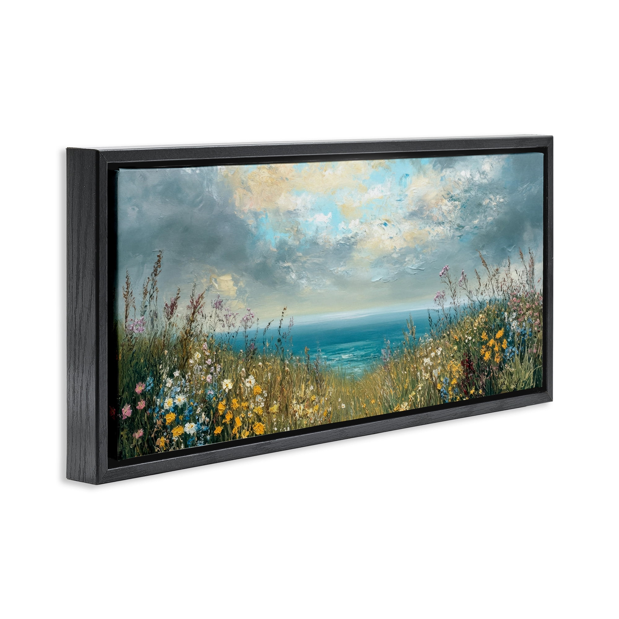Stupell Industries Scenic Coastal Flowers In Bloom Black Framed Floater Canvas Wall Art, design by Petal Prints Design