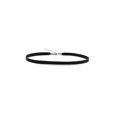 Choker Necklace Black Leather and Sterling Silver - Adjustable Length