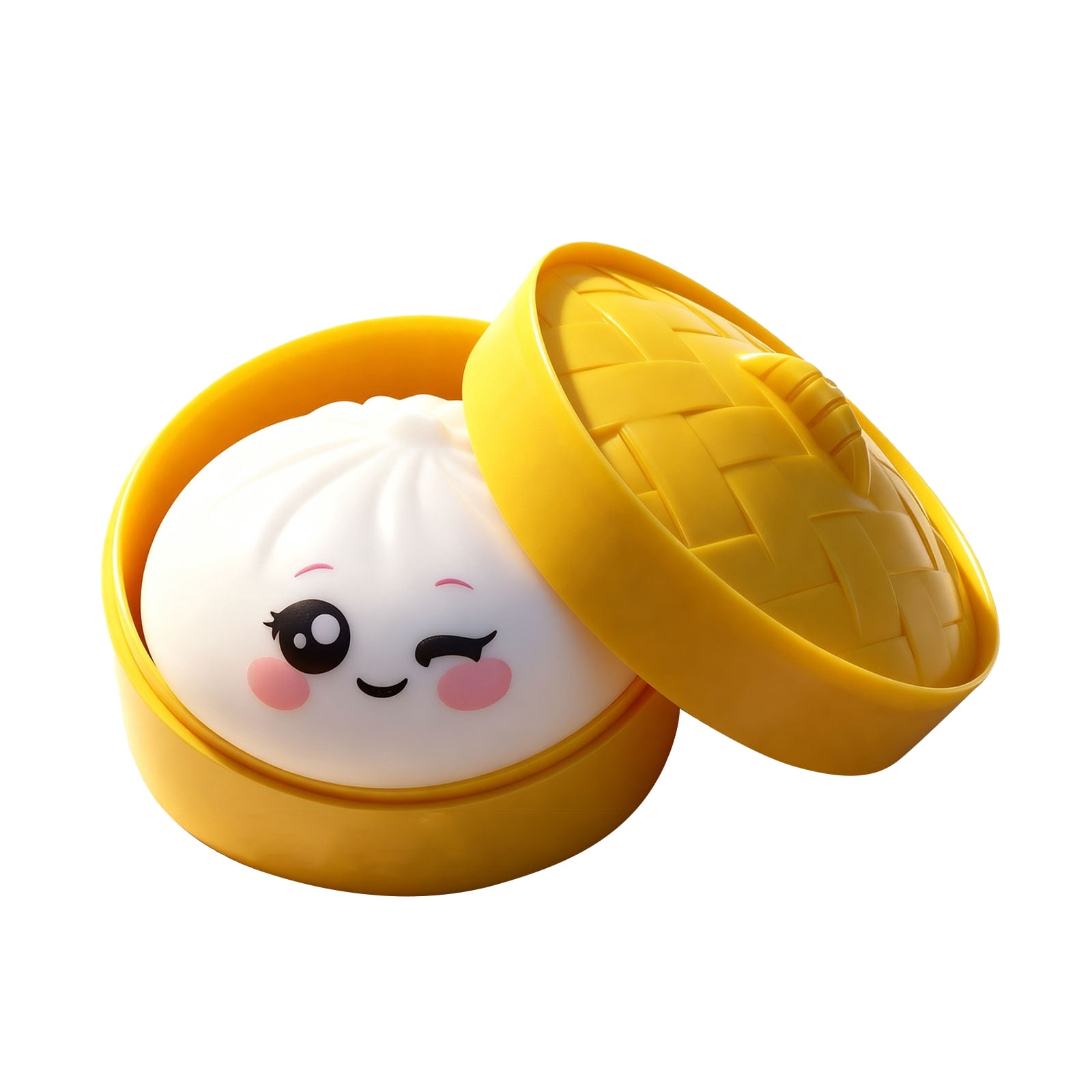 Cute Squishy Dumpling Large with Steamer, Squishy Dumpling Doll with Cute Expressions, Silicone Bun Sensory Fidget Dolls, Hand Pinching Decompression Dolls