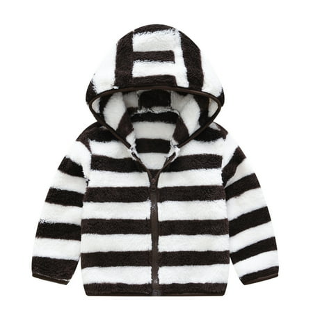 

DENGDENG Toddler Baby Child Children Kids Long Sleeve Thicken Striped Coat Zip Up Hooded Jacket Padded Winter Warm Outerwear 1Y-4Y