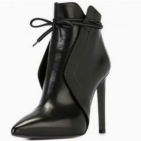 

Women Ladies Pointed Toe Thin High Heels Casual Leather Shoes Short Boots