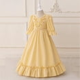 thumbnail image 4 of Antinious Girls Banquet Dress Princess Dress Long Sleeve V-neck Solid Evening Party Performance Dress,Toddler Girls Outer Dress,Kids Party Dress,Yellow,140, 4 of 5